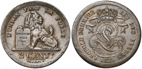 BELGIQUE, Royaume, Léopold Ier (1831-1865), Cu 2 centimes, 1833. BRAEMT F. avec point. Dupriez 59. Revers désaxé à 7h.
Très Beau à Superbe (Very Fine...