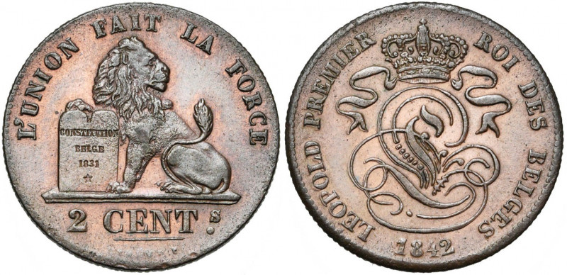 BELGIQUE, Royaume, Léopold Ier (1831-1865), Cu 2 centimes, 1842. Dupriez 198.
S...