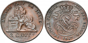 BELGIQUE, Royaume, Léopold Ier (1831-1865), Cu 2 centimes, 1847. Dupriez 351.
Superbe (Extremely Fine)