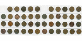 BELGIQUE, Royaume, Léopold Ier (1831-1865), lot de 23 p. de 2 centimes: 1833 (avec point), 1834 (sans point), 1835 (sans point), 1836 (sans point), 18...