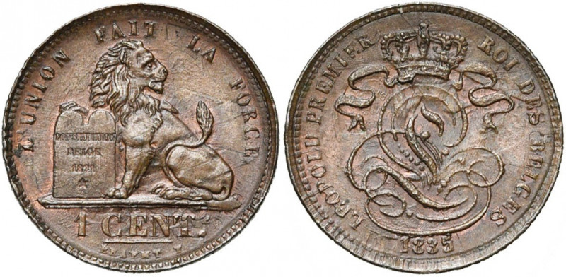 BELGIQUE, Royaume, Léopold Ier (1831-1865), Cu 1 centime, 1835 sur 1832. Surfrap...