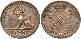BELGIQUE, Royaume, Léopold Ier (1831-1865), Cu 1 centime, 1835 sur 1832. Surfrappé sur 1/2 cent néerlandais. Bogaert 136C. Rare.
Très Beau à Superbe ...