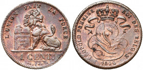 BELGIQUE, Royaume, Léopold Ier (1831-1865), Cu 1 centime, 1844. Dupriez 220. Rare Surfrappé sur 1/2 cent néerlandais. Tache au revers.
Superbe (Extre...