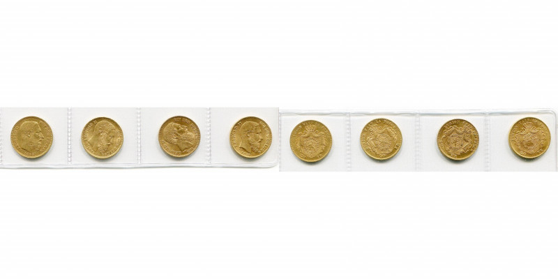 BELGIQUE, Royaume, Léopold II (1865-1909), lot de 4 p. de 20 francs: 1869 (pos. ...