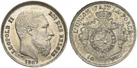 BELGIQUE, Royaume, Léopold II (1865-1909), 10 francs, 1867. Refrappe en argent. Tranche lisse. Bogaert 1056B2.
Superbe/Fleur de Coin (Extremely Fine/...