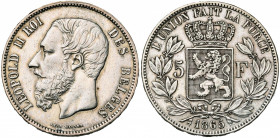 BELGIQUE, Royaume, Léopold II (1865-1909), AR 5 francs, 1865. Dupriez 968.
Très Beau (Very Fine)