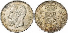 BELGIQUE, Royaume, Léopold II (1865-1909), AR 5 francs, 1872. Dupriez 1137.
Superbe à Fleur de Coin (Extremely Fine - Uncirculated)