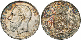 BELGIQUE, Royaume, Léopold II (1865-1909), AR 5 francs, 1874. Dupriez 1176. Patine colorée. Petite tache.
Superbe à Fleur de Coin (Extremely Fine - U...