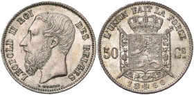BELGIQUE, Royaume, Léopold II (1865-1909), AR 50 centimes, 1866. Dupriez 1049. Belle patine.
Superbe (Extremely Fine)