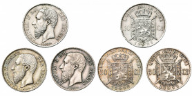 BELGIQUE, Royaume, Léopold II (1865-1909), lot de 3 p.: 50 centimes 1881 (Très Beau, trou rebouché), 1898NL et 1899FR.
Superbe (Extremely Fine)