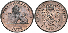 BELGIQUE, Royaume, Léopold II (1865-1909), 2 centimes, 1872. Essai de Péligot en bronze ("alliage ternaire"). Tranche lisse. Dupriez 1144. Rare.
Fleu...