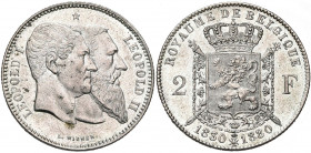 BELGIQUE, Royaume, Léopold II (1865-1909), AR 2 francs, 1880. Cinquantenaire de l''indépendance. Dupriez 1219. Petites taches.
Superbe à Fleur de Coi...