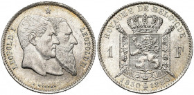 BELGIQUE, Royaume, Léopold II (1865-1909), AR 1 franc, 1880. Cinquantenaire de l''indépendance. Avec croix incomplète au revers. Dupriez 1221.
Superb...