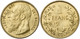 BELGIQUE, Royaume, Léopold II (1865-1909), 1 franc, 19[04]FR. Essai en cuivre. Tranche cannelée. Dupriez 1524. Rare.
Superbe à Fleur de Coin (Extreme...