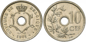 BELGIQUE, Royaume, Léopold II (1865-1909), 10 centimes, 1901FR. Essai de Michaux en cupronickel. Tranche lisse. Dupriez 1346. Très rare.
Fleur de Coi...