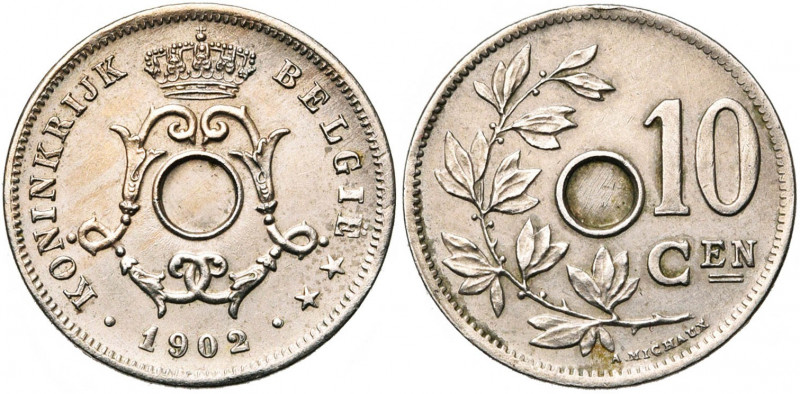 BELGIQUE, Royaume, Léopold II (1865-1909), 10 centiemen, 1902NL. Essai non perfo...