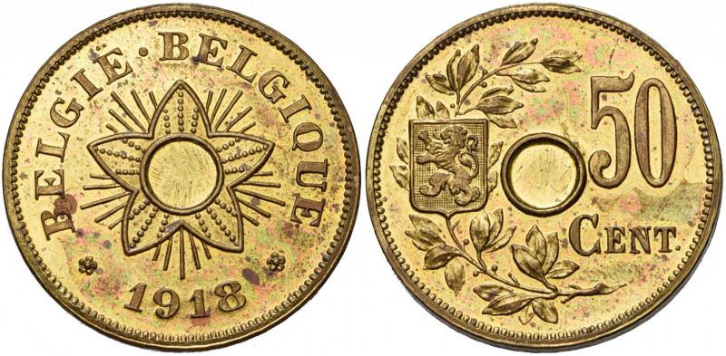 BELGIQUE, Royaume, Occupation allemande (1914-1918), 50 centimes, 1918NL/FR. Ess...