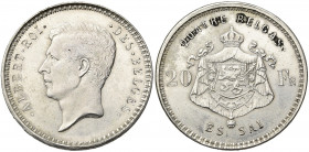 BELGIQUE, Royaume, Albert Ier (1909-1934), 20 francs - 4 belgas, s.d. (1933). Essai en argent. Coins de Bonnetain et Devreese. Tranche inscrite. Pos. ...
