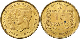 BELGIQUE, Royaume, Albert Ier (1909-1934), 10 francs - 2 belgas, 1930FR. Essai en bronze clair. Tranche inscrite. Pos. B. Bogaert 2369B2. Rare Petites...