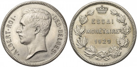 BELGIQUE, Royaume, Albert Ier (1909-1934), 5 francs - 1 belga, 1929FR. Essai monétaire en cupronickel. Coins de Devreese et Everaerts. Tranche lisse. ...