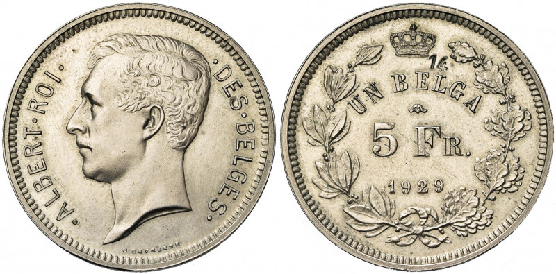 BELGIQUE, Royaume, Albert Ier (1909-1934), 5 francs - 1 belga, 1930FR. Essai de ...