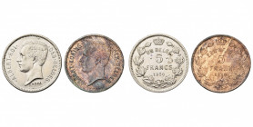 BELGIQUE, Royaume, Albert Ier (1909-1934), lot de 2 essais de 5 francs - 1 belga: 1930FR (nickel, ESSAI poinçonné au droit, Dupriez 2389), 1930NL (bro...