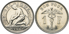 BELGIQUE, Royaume, Albert Ier (1909-1934), 1 franc, 1922FR. Essai de Bonnetain en nickel. Tranche cannelée. Dupriez 2139. Rare.
Superbe (Extremely Fi...