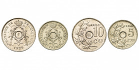 BELGIQUE, Royaume, Albert Ier (1909-1934), lot de 2 essais en nickel: 10 centimes 1929FR (chiffre 6 poinçonné au centre du droit, Bogaert 2353B3), 5 c...