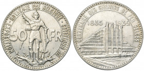 BELGIQUE, Royaume, Léopold III (1934-1951), 50 francs, 1935FR. Exposition universelle. Essai en argent. Tranche lisse. Dupriez 2527. Très rare Nettoyé...