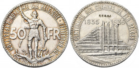 BELGIQUE, Royaume, Léopold III (1934-1951), 50 francs, 1935FR. Exposition universelle. Pos. A. Avec ESSAI poinçonné au revers. Dupriez 2539 var. Très ...