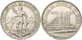 BELGIQUE, Royaume, Léopold III (1934-1951), AR 50 francs, 1935FR. Pos. A. Frappe médaille. Exposition universelle - Centenaire des chemins de fer. Bog...