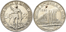 BELGIQUE, Royaume, Léopold III (1934-1951), AR 50 francs, 1935FR. Pos. A. Frappe médaille. Exposition universelle - Centenaire des chemins de fer. Bog...