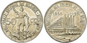 BELGIQUE, Royaume, Léopold III (1934-1951), AR 50 francs, 1935FR. Pos. B. Frappe médaille. Exposition universelle - Centenaire des chemins de fer. Bog...