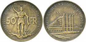 BELGIQUE, Royaume, Léopold III (1934-1951), 50 francs, 1935NL. Exposition universelle. Essai en bronze mat. Tranche inscrite. Pos. A. Dupriez 2542. Tr...