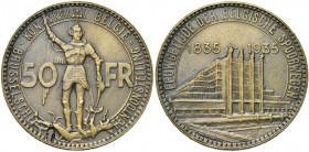 BELGIQUE, Royaume, Léopold III (1934-1951), 50 francs, 1935NL. Exposition universelle. Essai en bronze mat. Tranche inscrite. Pos. B. Dupriez 2542. Tr...