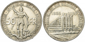 BELGIQUE, Royaume, Léopold III (1934-1951), AR 50 frank, 1935NL. Pos. B. Frappe médaille. Exposition universelle - Centenaire des chemins de fer. Boga...