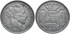 BELGIQUE, Royaume, Régence du prince Charles (1944-1950), zinc 5 frank, 1947NL. Bogaert 2732. Très rare Griffes.
Beau à Très Beau (Fine - Very Fine)...