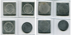 BELGIQUE, Royaume, Régence du prince Charles (1944-1950), lot de 3 empreintes sur aluminium (2 droits et 1 revers de 50 francs 1949). Vendu avec un es...