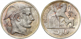 BELGIQUE, Royaume, Baudouin (1951-1993), 50 francs, 1951FR. Essai de Rau en argent. Flan épais. Tranche cannelée. Bogaert 2888. Très rare Fines griffe...