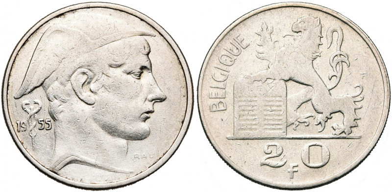 BELGIQUE, Royaume, Baudouin (1951-1993), AR 20 francs, 1955FR. Bogaert 3002. Trè...