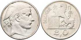 BELGIQUE, Royaume, Baudouin (1951-1993), AR 20 francs, 1955FR. Bogaert 3002. Très rare Fines griffes.
Très Beau (Very Fine)
