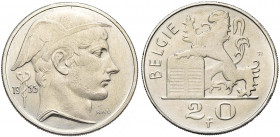BELGIQUE, Royaume, Baudouin (1951-1993), AR 20 frank, 1955NL. Bogaert 3003. Rare Fines griffes.
Superbe (Extremely Fine)