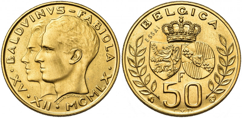 BELGIQUE, Royaume, Baudouin (1951-1993), 50 francs, 1960. Mariage. Légende latin...