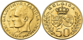 BELGIQUE, Royaume, Baudouin (1951-1993), 50 francs, 1960. Mariage. Légende latine. Essai en cuivre. Tranche cannelée. ESSAI au revers. Bogaert 3071. R...