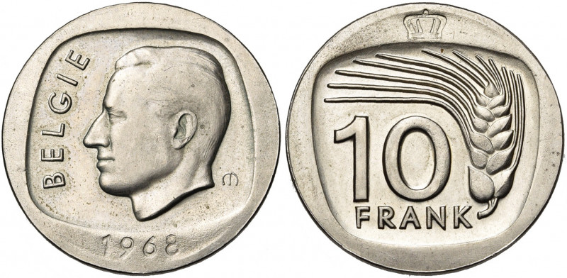 BELGIQUE, Royaume, Baudouin (1951-1993), 10 frank, 1968NL. Essai de Macken en ni...