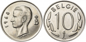 BELGIQUE, Royaume, Baudouin (1951-1993), 10 frank, 1968NL. Essai de Mailleux en nickel. Tranche lisse. Bogaert 3239. Très rare.
Fleur de Coin (Uncirc...