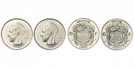 BELGIQUE, Royaume, Baudouin (1951-1993), lot de 2 essais: 10 francs 1969FR et NL, nickel, tranche lisse. Bogaert 3268, 3273.
Fleur de Coin (Uncircula...