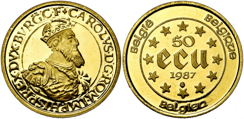 BELGIQUE, Royaume, Baudouin (1951-1993), AV 50 ecu, 1987. Charles Quint. Fr. 427...