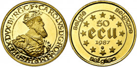 BELGIQUE, Royaume, Baudouin (1951-1993), AV 50 ecu, 1987. Charles Quint. Fr. 427.
Flan poli (Proof)