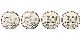 BELGIQUE, Royaume, Baudouin (1951-1993), lot de 2 essais en nickel de 50 francs: 1987FR et NL. Tranches cannelées. GR-BR 3634, 3635.
Fleur de Coin (U...